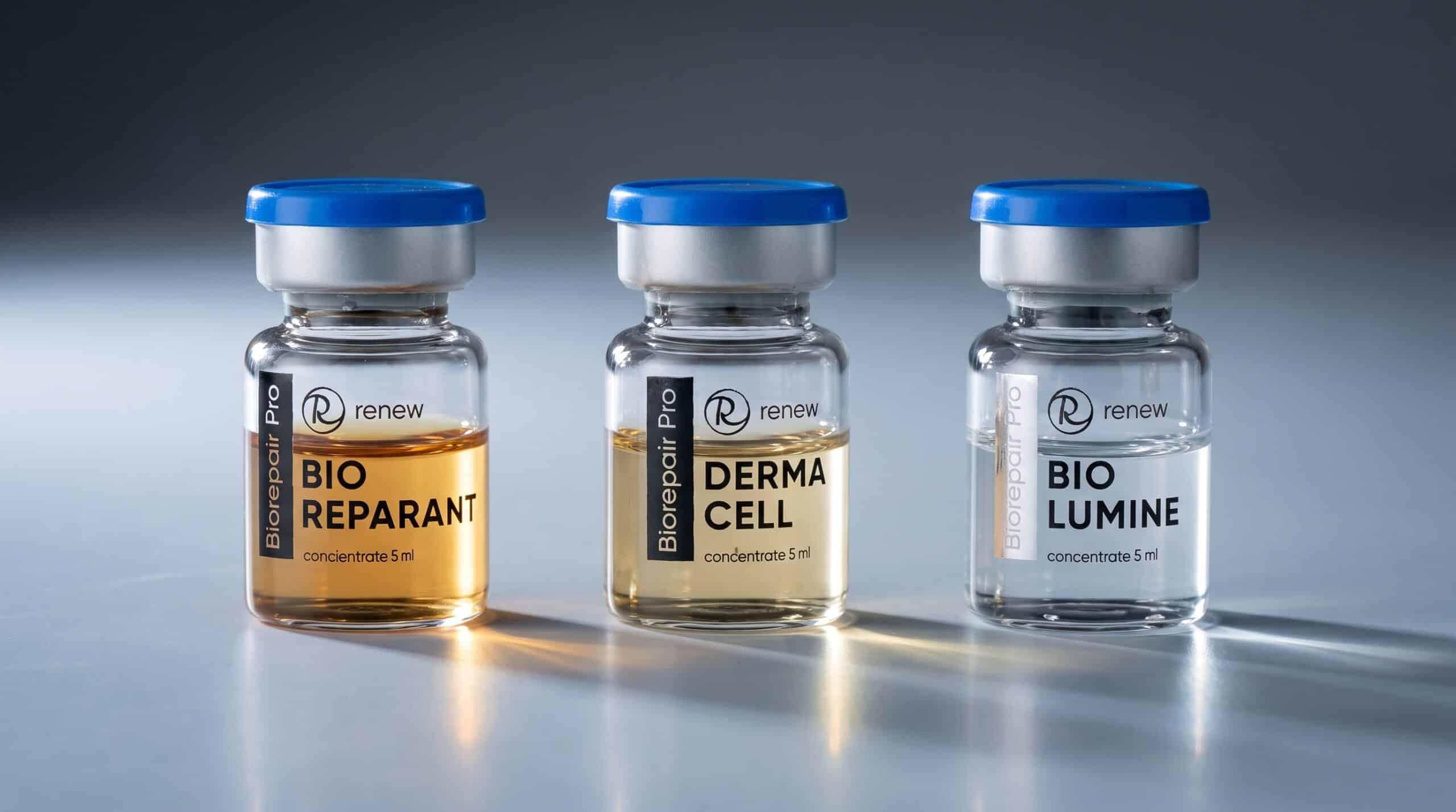 Trzy ampułki do mezoterapii mikroigłowej – BIOREPARANT, DERMACELL i BIOLUMINE